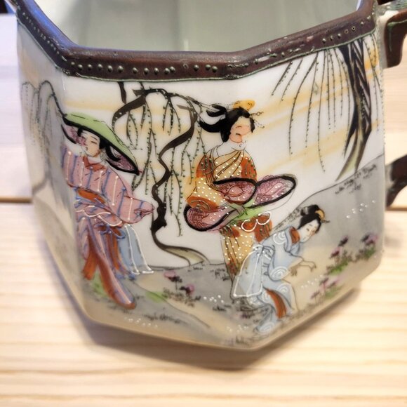 Vintage Antique Japanese Pitcher and Cup Set Geisha Asian Pattern Hand Painted - Picture 5 of 16